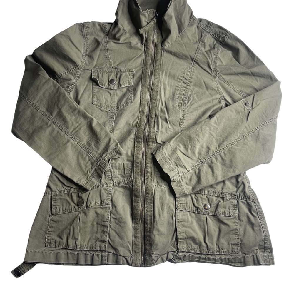 Olive Green Military Utility Jacket XL Cotton Field Jacket Drawstring Waist